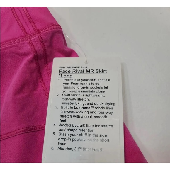 Lululemon Pace Rival Skirt MR Long 3.5” Liner Sonic Pink Size 6 Womens NEW - Picture 3 of 8